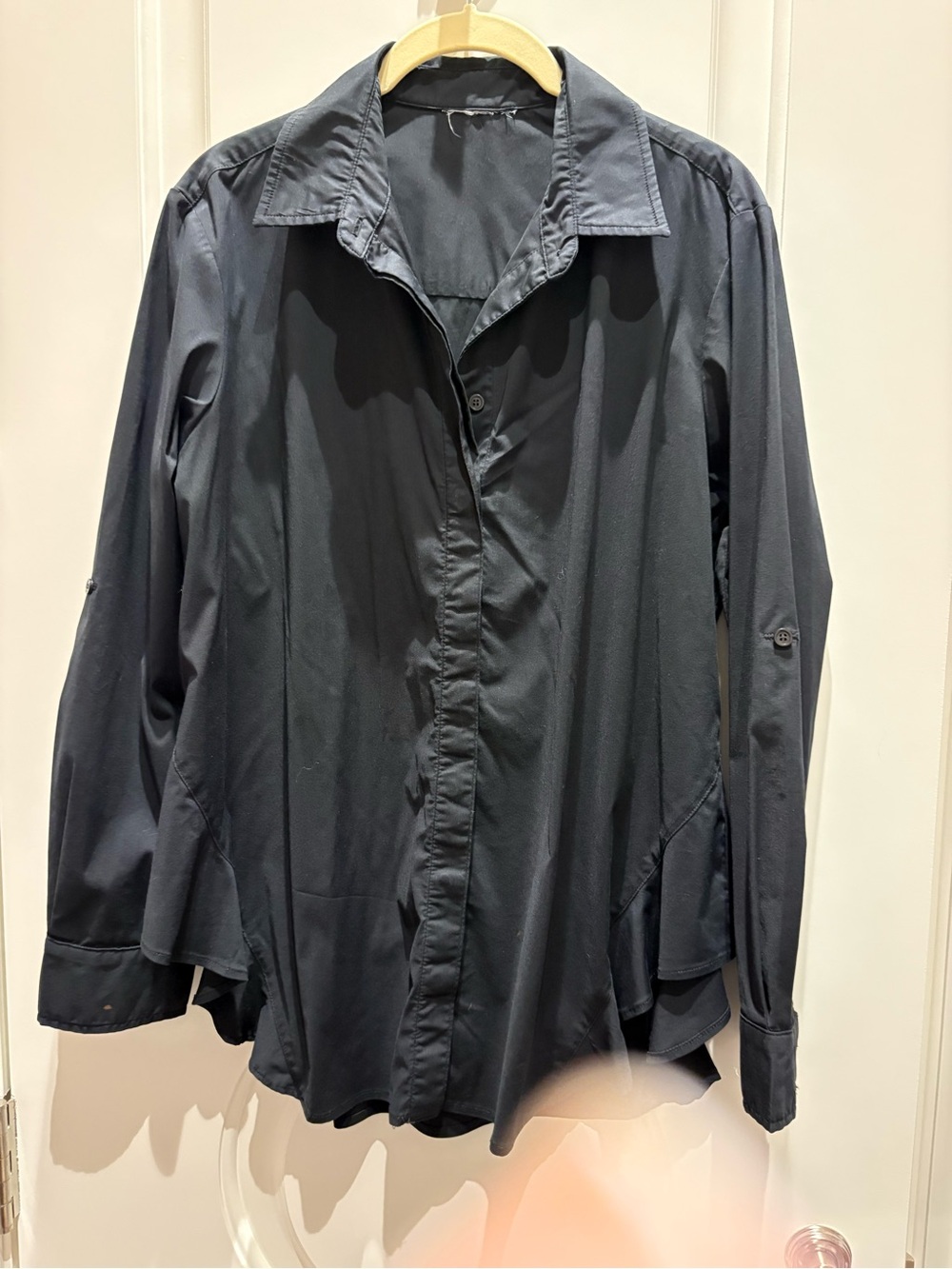 Finley Black Relaxed Collared Button-Front Blouse